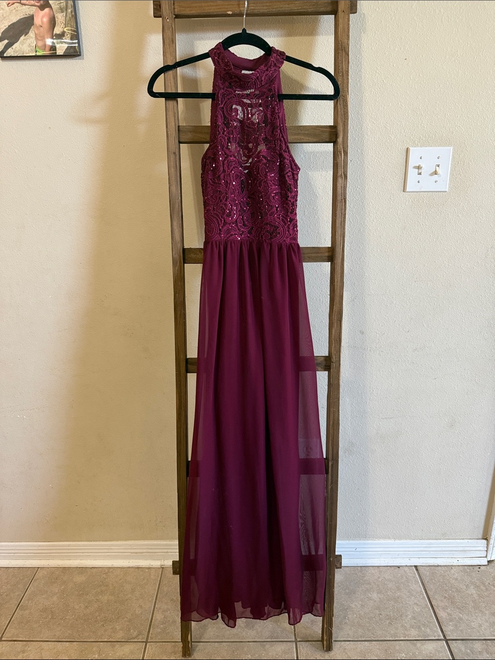 Speechless Burgundy Lace Halter Maxi Dress NWOT